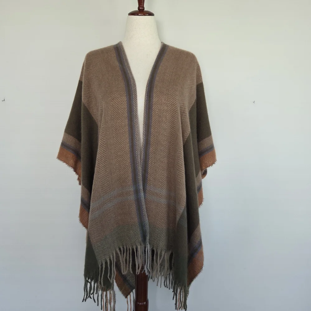Vince Camuto Olive and Brown Fringe Poncho Size OS - Picture 2 of 6